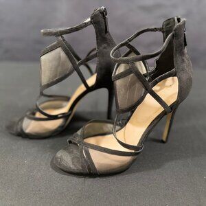 ALDO Gabea Black Mesh Strappy Heels Stiletto Sandals Back Zipper Women’s Size 9